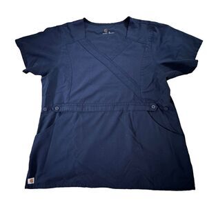 Carhartt ~ Navy Scrub Top ~ side buttons for an adjustable fit ~ size XLarge